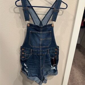 Denim Overalls with Distressed Details